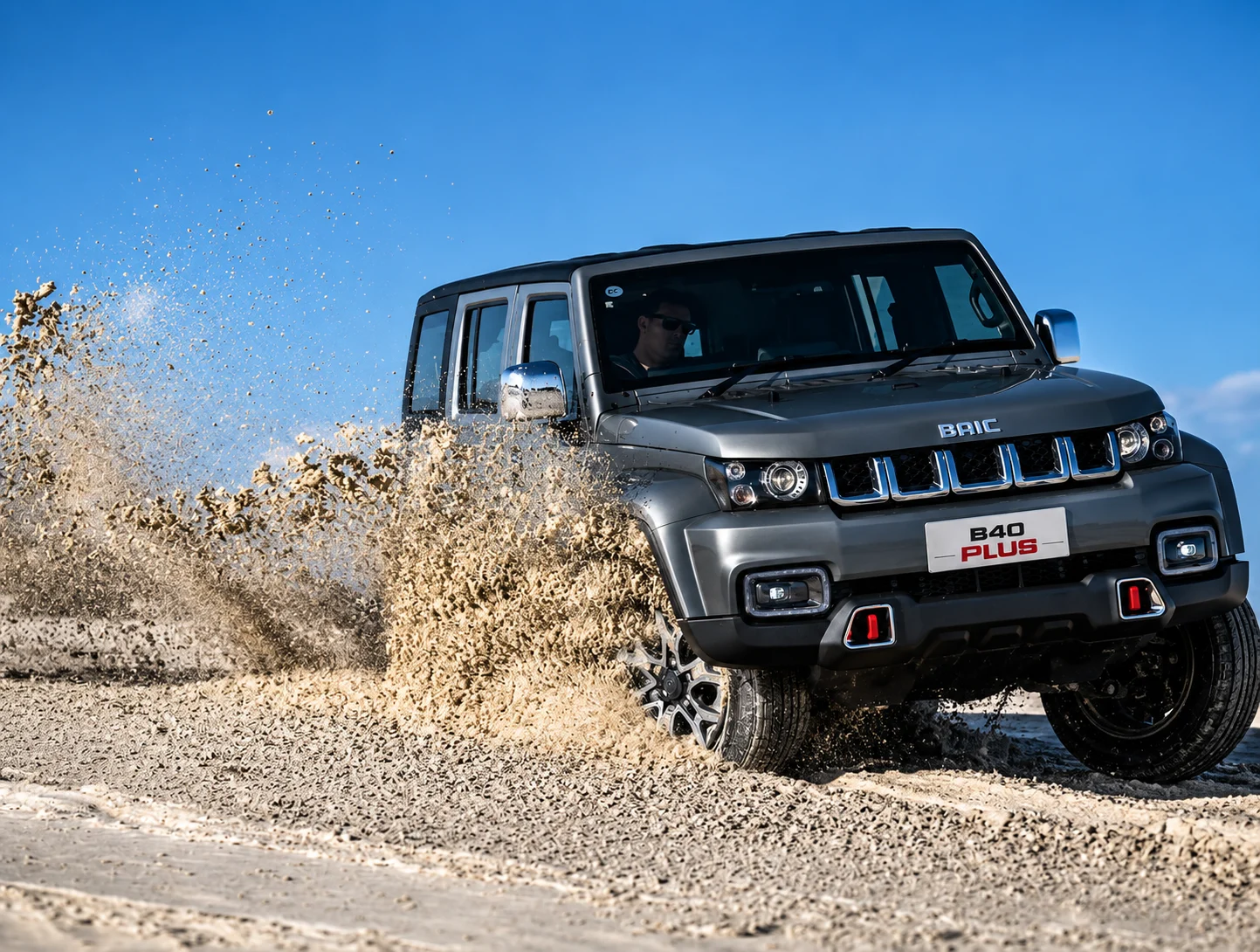 BAIC BJ40 Plus driving on a forest trail